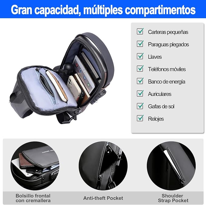 Bolso Mochila Antirrobo + Carga USB Integrada