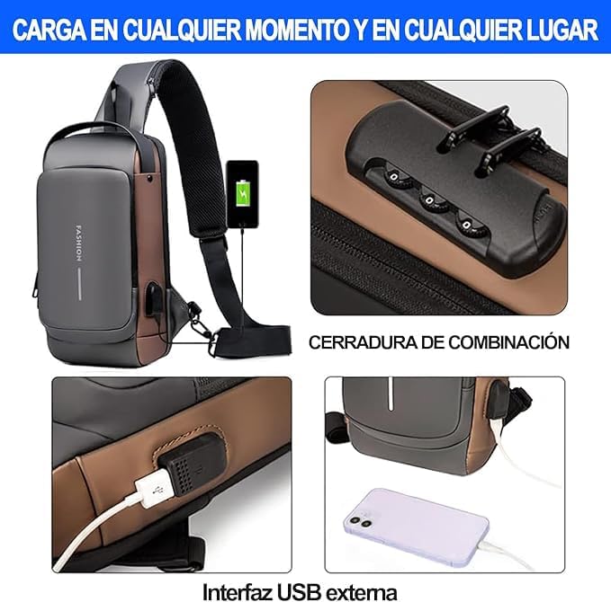 Bolso Mochila Antirrobo + Carga USB Integrada