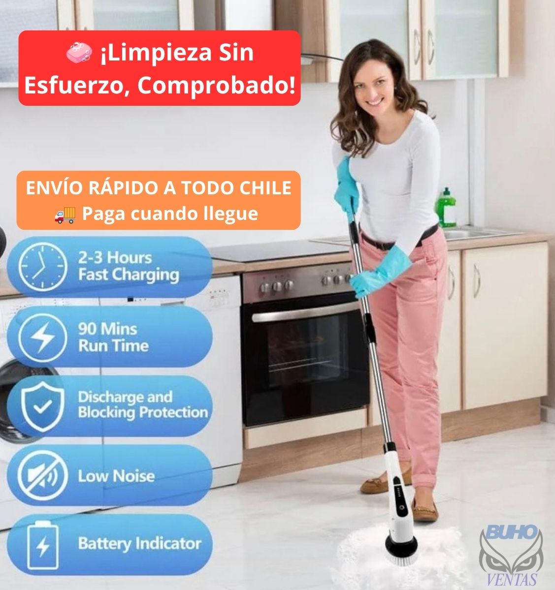 Cepillo Eléctrico Giratorio 9 en 1 Con Mango Telescópico