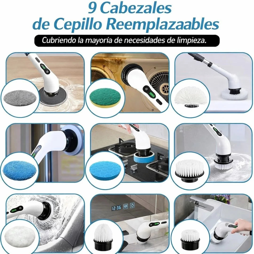 Cepillo Eléctrico Giratorio 9 en 1 Con Mango Telescópico