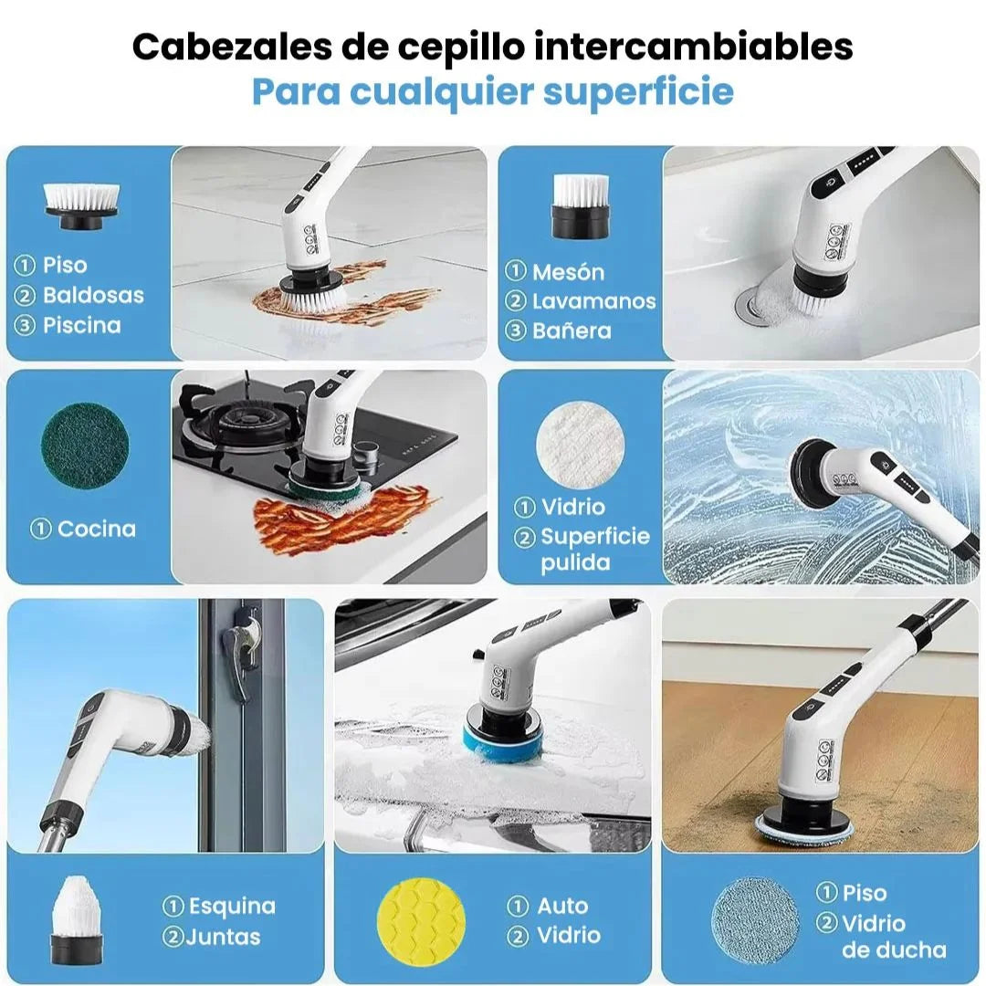 Cepillo Eléctrico Giratorio 9 en 1 Con Mango Telescópico